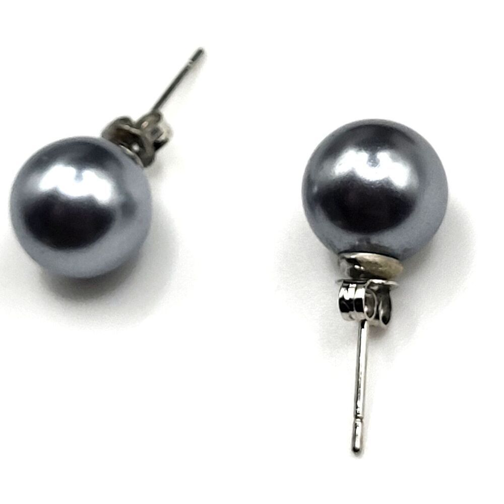 Estate Silver Imitation Pearl Post Stud Earrings 0.5in